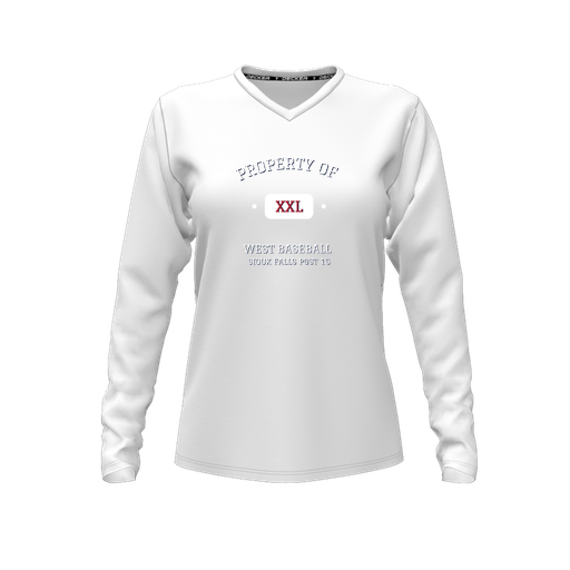 [CUS-DFW-TEES-CMF-VNK-LSL-WHT-FYXS-LOGO1] Decker Comfort T-Shirt (Female Youth XS, White, V Neck, Logo 1, Long Sleeve)