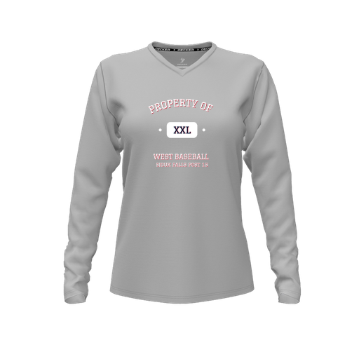 [CUS-DFW-TEES-CMF-VNK-LSL-GRY-FYXS-LOGO2] Decker Comfort T-Shirt (Female Youth XS, Gray, V Neck, Logo 2, Long Sleeve)
