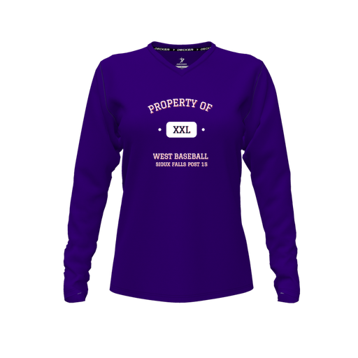 [CUS-DFW-TEES-CMF-VNK-LSL-PUR-FYXS-LOGO2] Decker Comfort T-Shirt (Female Youth XS, Purple, V Neck, Logo 2, Long Sleeve)