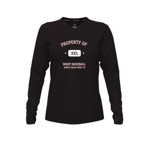 [CUS-DFW-TEES-PER-VNK-LSL-BLK-FYXS-LOGO2] Decker Performance T-Shirt (Female Youth XS, Black, V Neck, Logo 2, Long Sleeve)