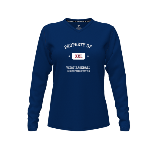 [FTLVPTNV-FYXS-LOGO1] Decker Performance T-Shirt (Female Youth XS, Navy, V Neck, Logo 1, Long Sleeve)