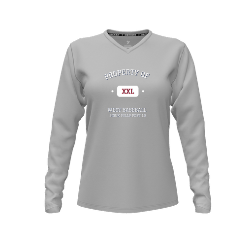 [CUS-DFW-TEES-PER-VNK-LSL-GRY-FYXS-LOGO1] Decker Performance T-Shirt (Female Youth XS, Gray, V Neck, Logo 1, Long Sleeve)